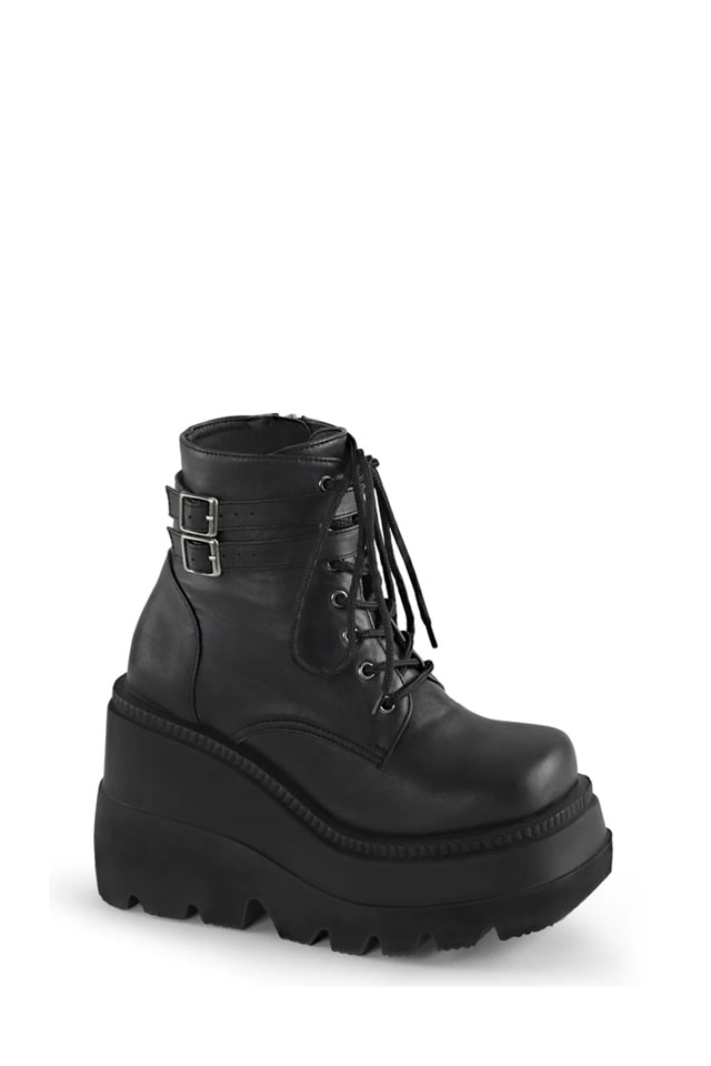 SHAKER PU Leather Black High Platform Boots