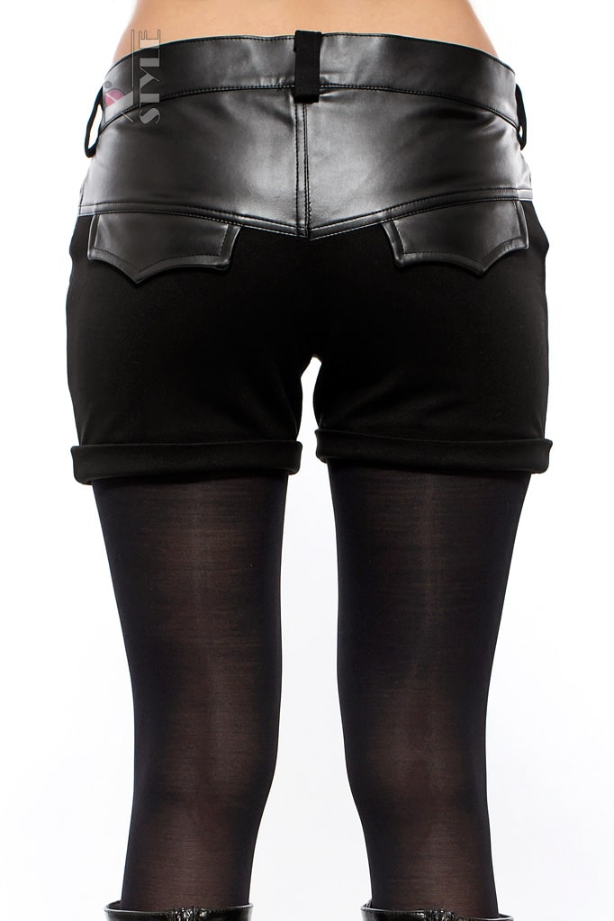 Women's Shorts with Faux Leather Trim