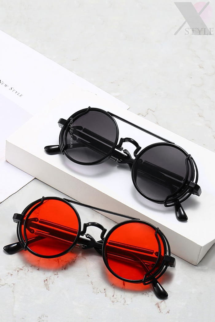 Grunge Punk Round Sunglasses - Red