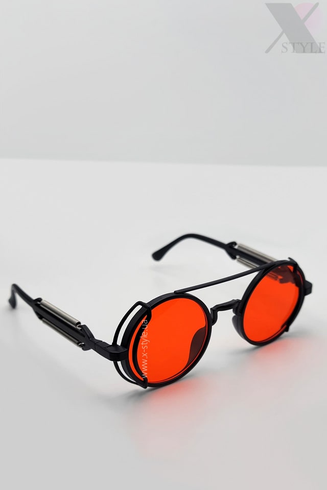 Grunge Punk Round Sunglasses - Red