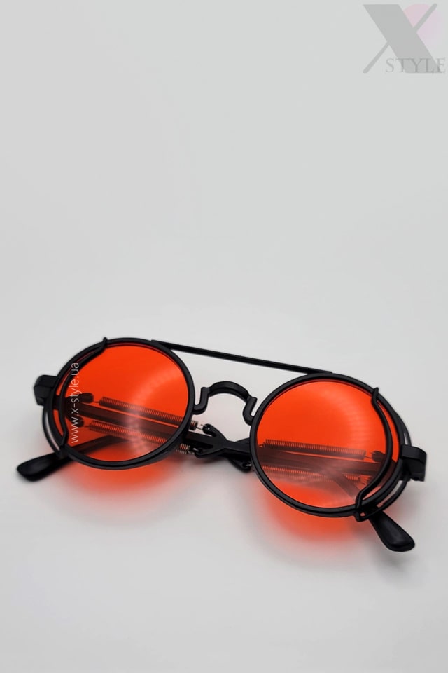 Grunge Punk Round Sunglasses - Red