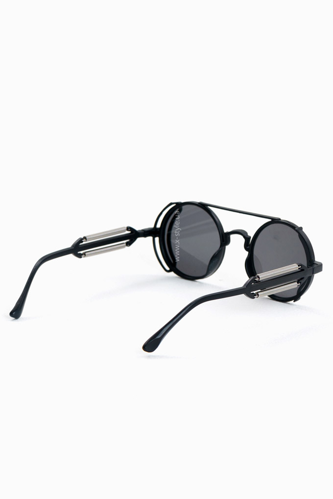 Grunge Punk Industrial Round Sunglasses - black