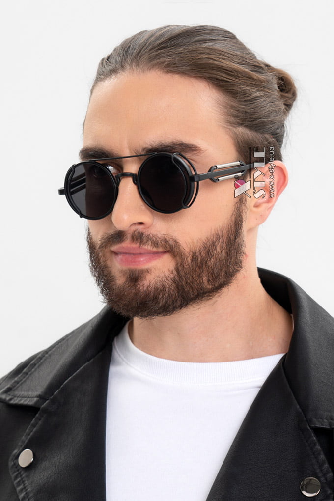 Grunge Punk Industrial Round Sunglasses - black