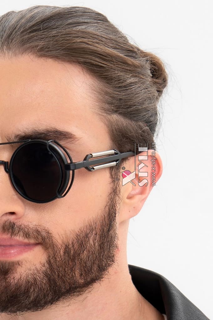 Grunge Punk Industrial Round Sunglasses - black