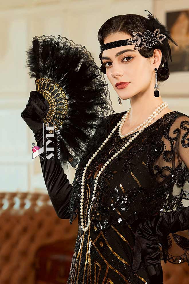 Ажурне віяло з пір'ям UF-Vintage