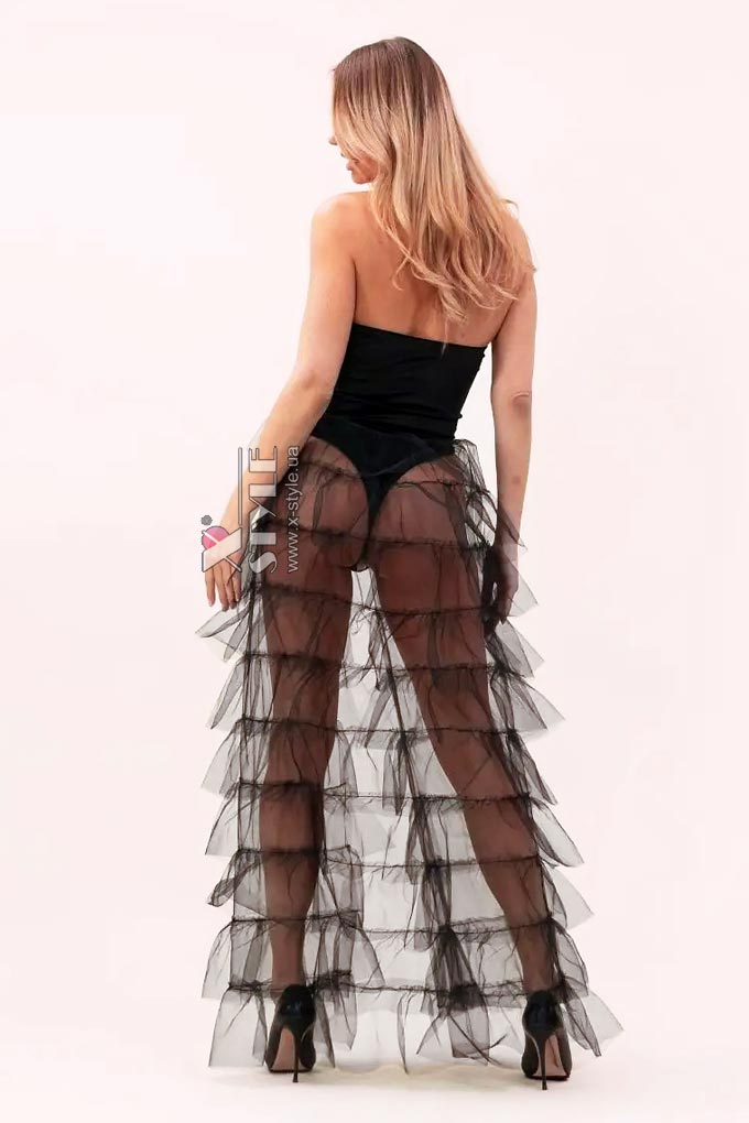 Длинная черная накладная юбка-шлейф X72171