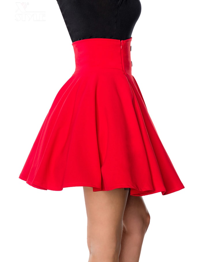 Belsira Red Flared Retro Short Skirt