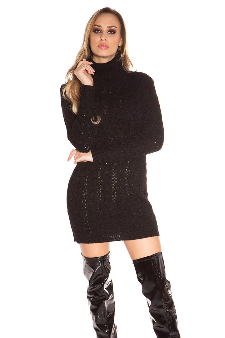 Roll Neck Cable Knit Sweater Dress
