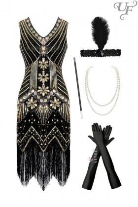 Костюм Gatsby Girl (платье, перчатки, повязка, бусы, мундштук) Костюм Gatsby Girl (платье, перчатки, повязка, бусы, мундштук)