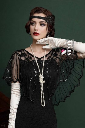 Elegant UF-Vintage Sequin Shawl Cape