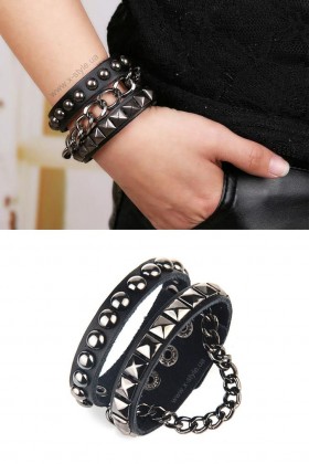 Leather Bracelet with Chain (16.5-19.5 cm)