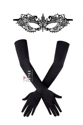 Ажурна чорна маска та рукавички X3038