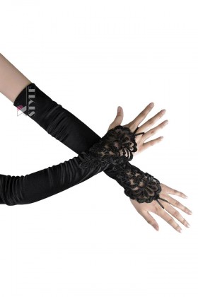 Длинные атласные митенки с петелькой и вышивкой