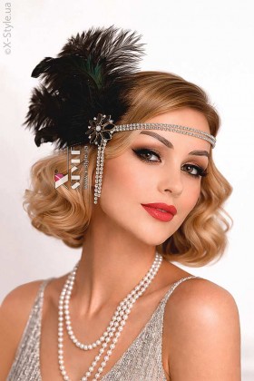 Повязка Gatsby с камнями и пышными перьями
