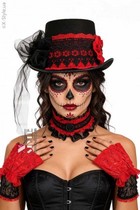 Костюм в стиле Santa Muerte (шляпа, перчатки, чокер)
