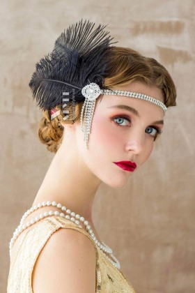 Повязка в стиле Гэтсби с камнями и перьями