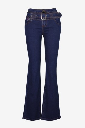Сині джинси кльош з поясом X8117