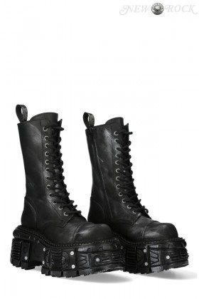 Черные кожаные сапоги со шнуровкой и винтами в платформе Черные кожаные сапоги со шнуровкой и винтами в платформе