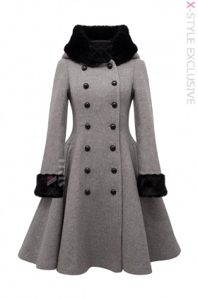 Зимнее шерстяное пальто с капюшоном и мехом X5086