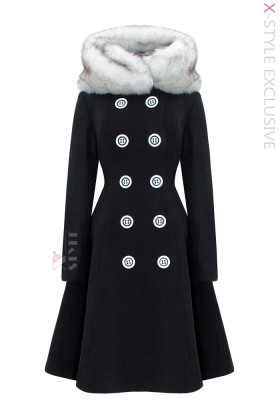 Винтажное зимнее шерстяное пальто с мехом X093