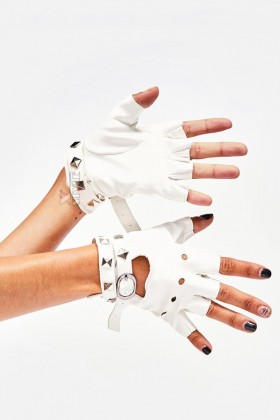 Белые кожаные перчатки без пальцев XT182
