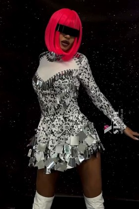 Selina White Futuristic Mirror Bodysuit Dress
