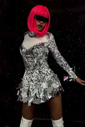Selina White Futuristic Mirror Bodysuit Dress