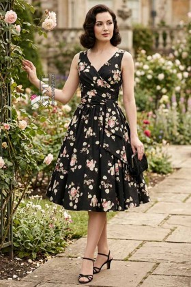 Vintage Wrap Swing Dress with a Floral Pattern and Belt