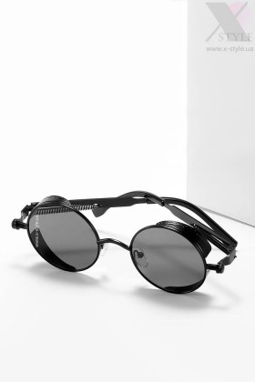 Круглые черные очки в металлической оправе + чехол