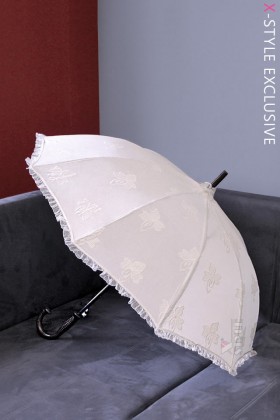 Женский зонт от солнца с вышивкой (кремовый)