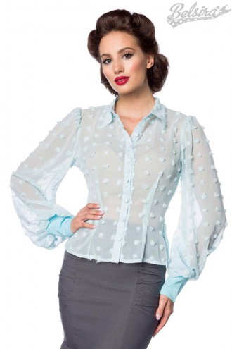 Blue Chiffon Blouse with Wide Long Sleeves (101235)
