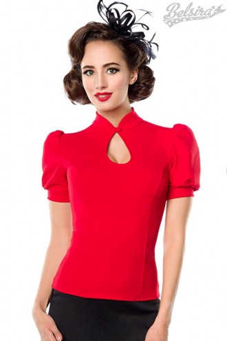 Red Retro Blouse with Puff Sleeves (101189)