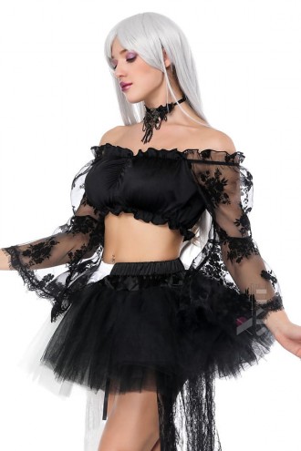 Blouse with Lace Sleeves and a Carmen Neckline (101200)