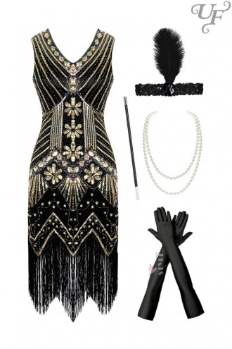 Костюм Gatsby Girl (сукня, рукавички, пов'язка, намисто, мундштук) (611047)