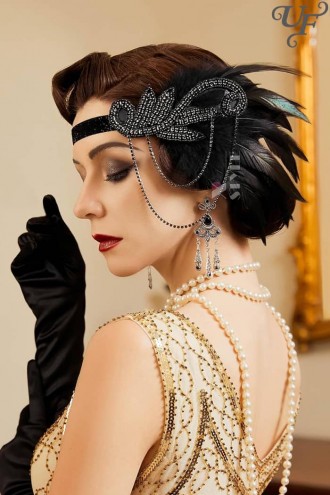Gatsby Headband with Feathers and Chains (504248)