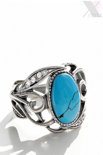 Large Silver-Plated Ring with Turquoise (708210)