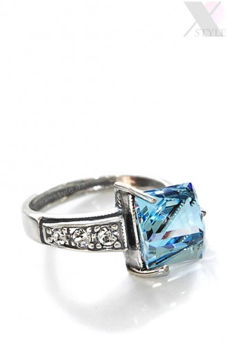 Silver-Plated Ring with Large Blue Swarovski (708217)