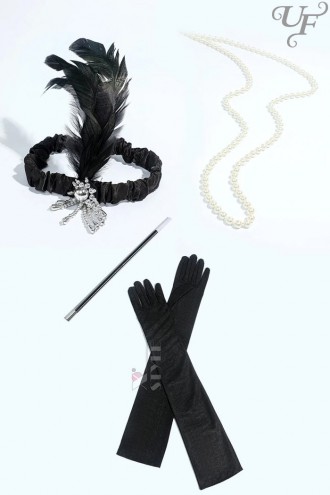 Аксесуари в стилі Гетсбі (рукавички, намисто, мундштук, пов'язка) (611011)