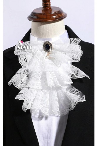 White lace jabot with pendant X2018 (702018)