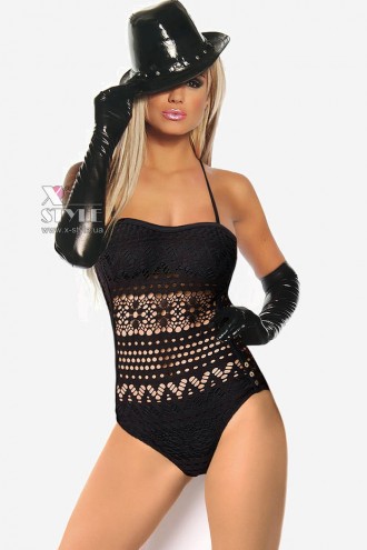 Crochet Black Swim Bodysuit with Cups (140153)