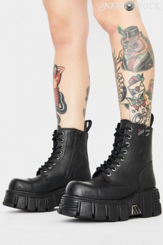 Black Leather Platform Boots NR4013 (314013)
