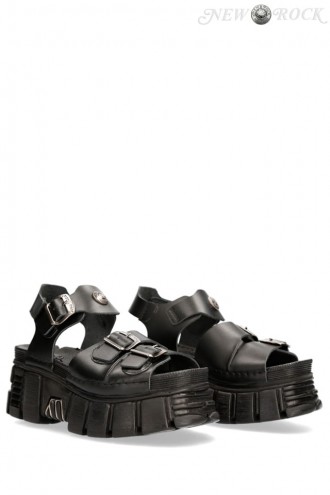 Bios Black Leather Platform Sandals (312011)