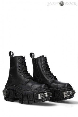 CASCO POWER Black Leather Chunky Platform Boots (310074)