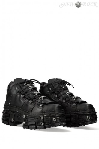 TANK-106 Black Leather High Platform Sneakers (314033)