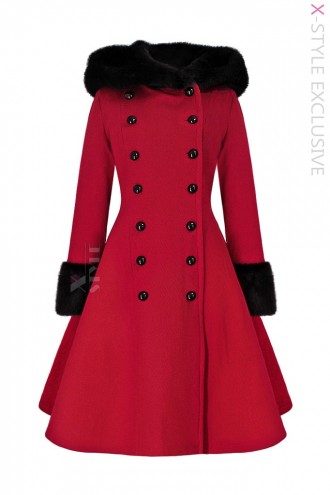 Вінтажне зимове пальто з капюшоном і хутром (80% вовна) (115090)