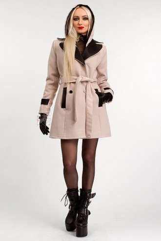 Зимове пальто з капюшоном та поясом X5047 (115047)