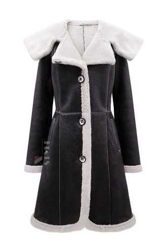 Genuine Women's Sheepskin Coat with a Hood (115079)