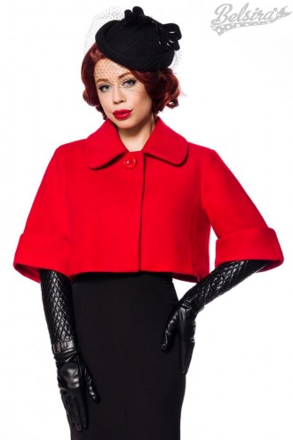 Retro Cropped Jacket with Wool - Red (114049)