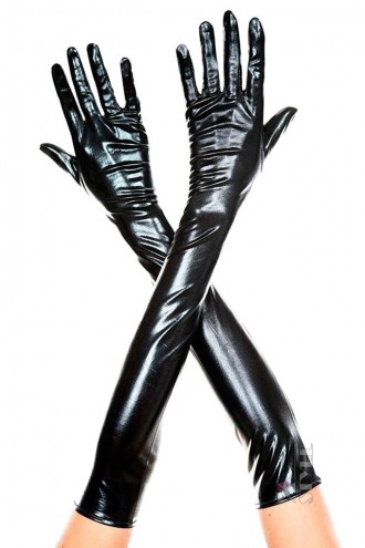 Long Shiny Wet Look Gloves - Black (601129)