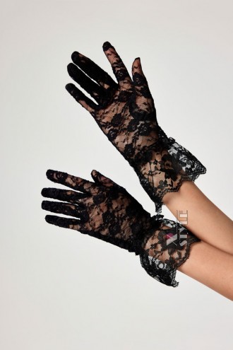 Black Lace Ruffled Gloves A1178 (601178)